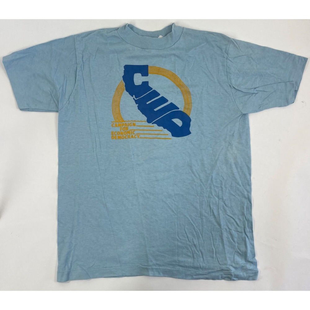 Rare Vintage California "Economic Democracy" 86' Politics Single Stitch Tee Lg